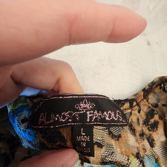 Almost Famous Women's Sheer Lace Leopard Rose Tank Top SZ Large - Picture 3 of 7